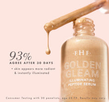 Load image into Gallery viewer, Golden Gleam illuminating peptide serum + golden moon dip mousse. Golden Moments limited edition set facts