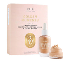 Load image into Gallery viewer, Golden Gleam illuminating peptide serum + golden moon dip mousse. Golden Moments limited edition set.