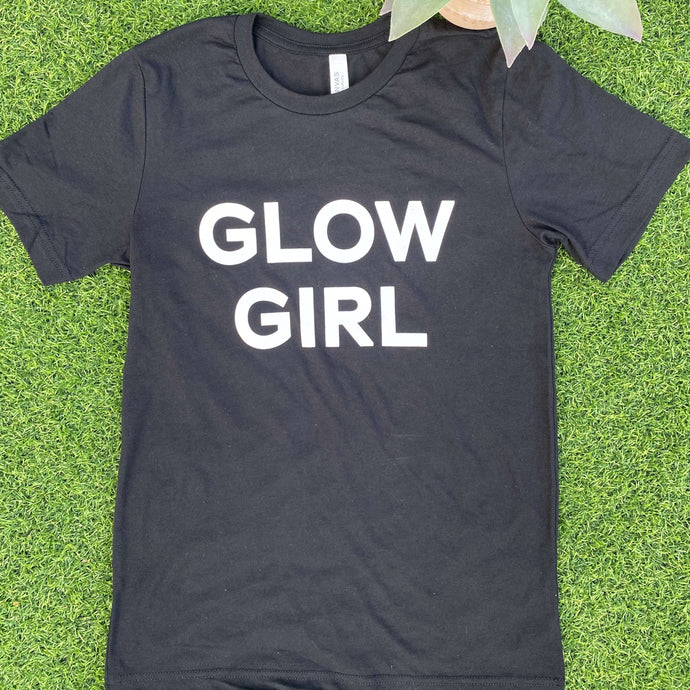 Glow Day Spa Official Apparel Black tee BOLD. Womens.