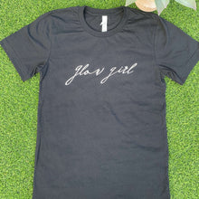 Load image into Gallery viewer, Glow Day Spa Official Apparel Glow Girl black tee. Womens cut. 
